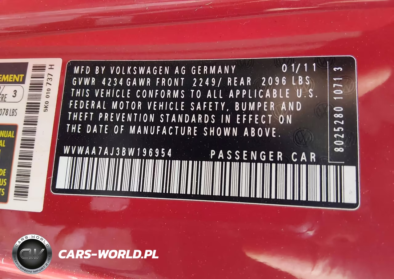 2011 Volkswagen Golf 2.5L 2-Door VIN:WVWAA7AJ3BW196954 - 9