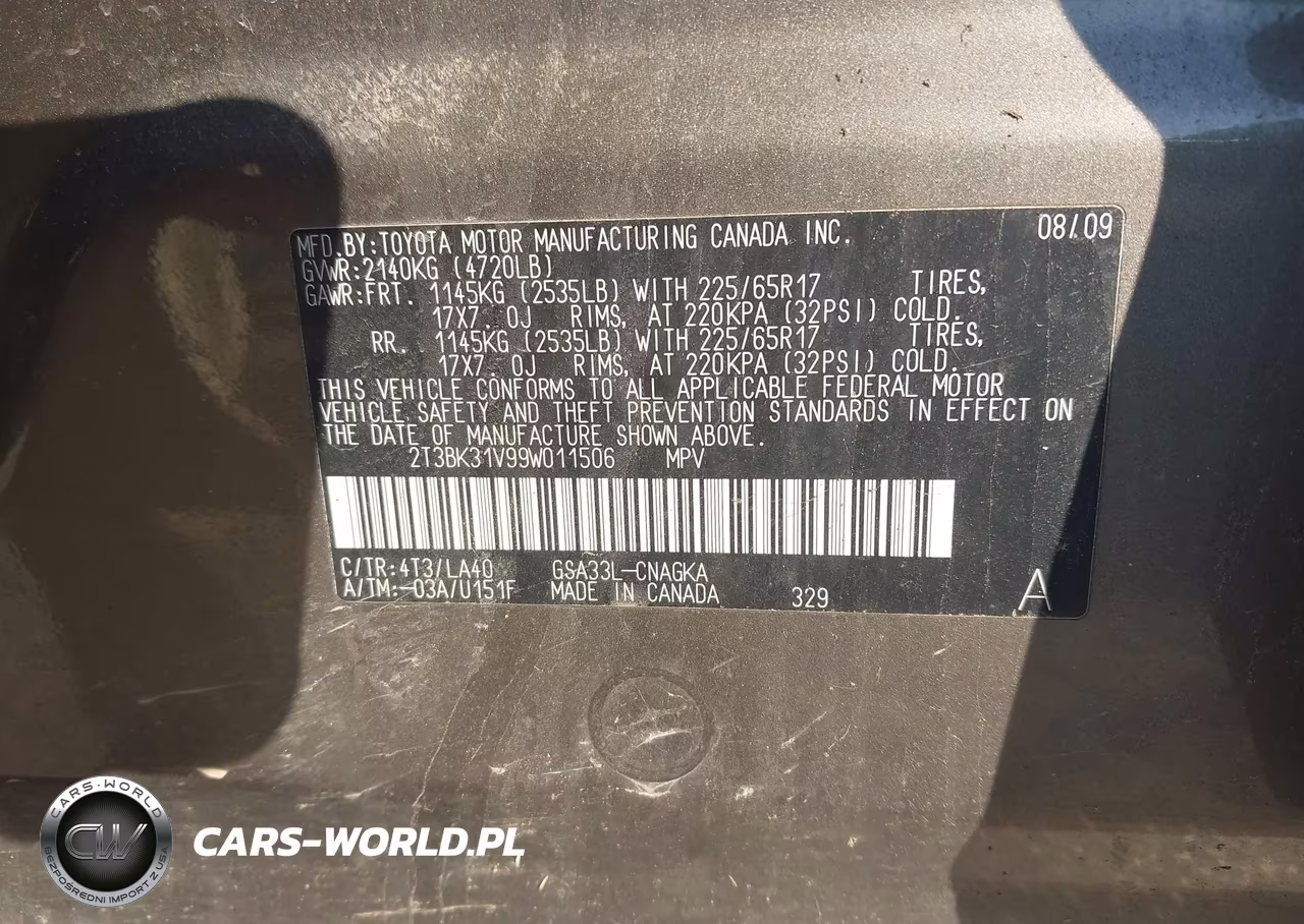 2009 Toyota Rav4 Limited V6 VIN:2T3BK31V99W011506 - 9