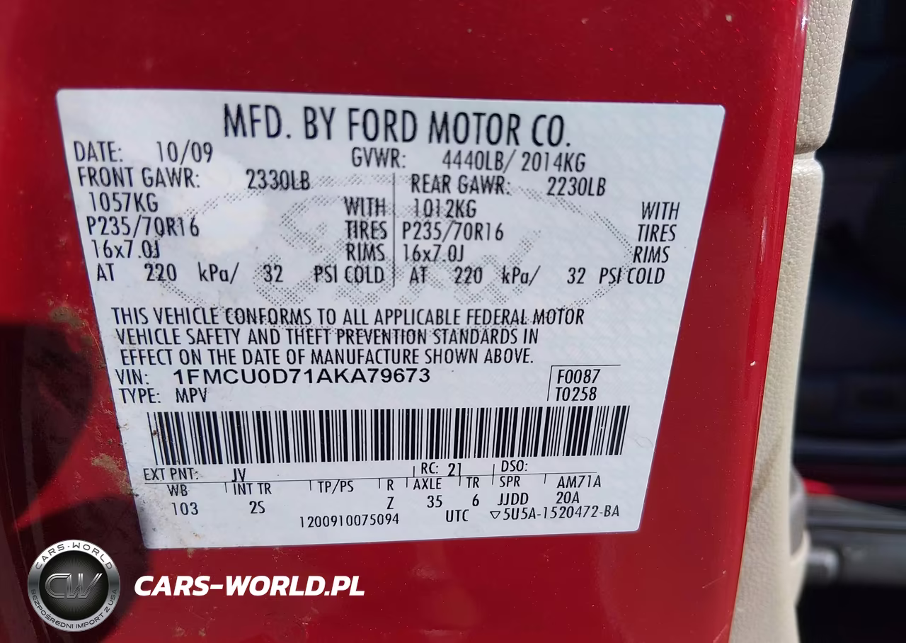 2010 Ford Escape Xlt VIN:1FMCU0D71AKA79673 - 9