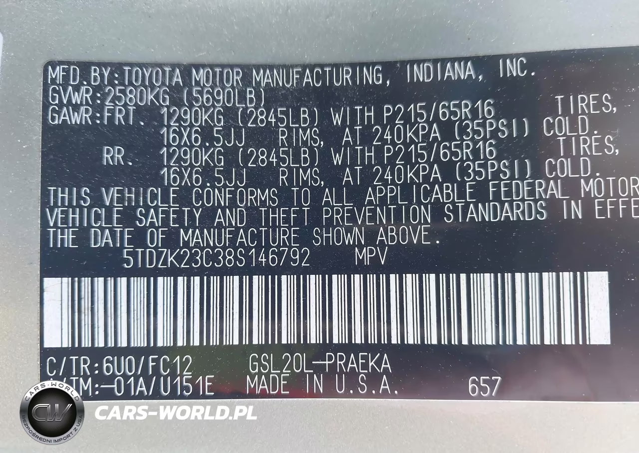 2008 Toyota Sienna Le VIN:5TDZK23C38S146792 - 9