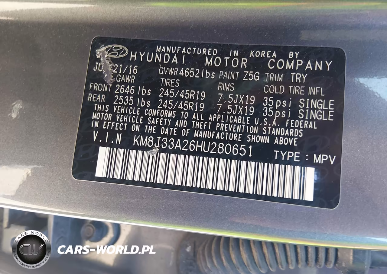 2017 Hyundai Tucson Sport VIN:KM8J33A26HU280651 - 9
