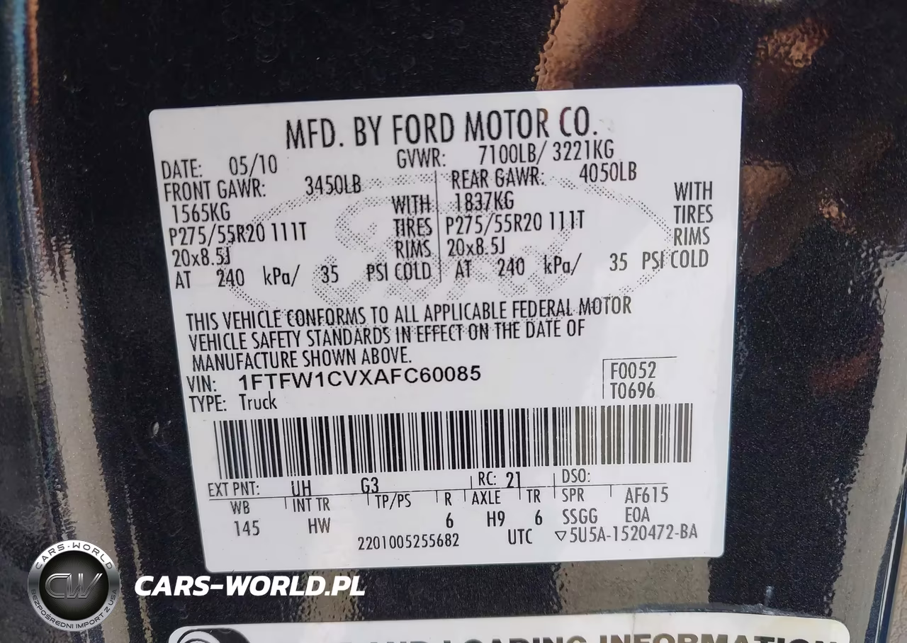 2010 Ford F-150 Lariat VIN:1FTFW1CVXAFC60085 - 9