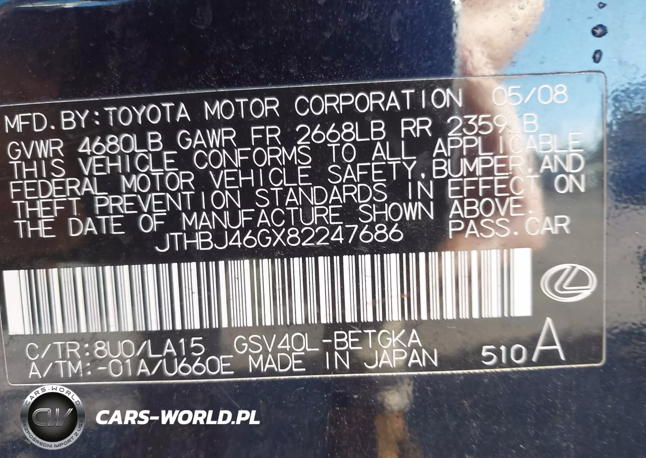 2008 Lexus Es 350 VIN:JTHBJ46GX82247686 - 9