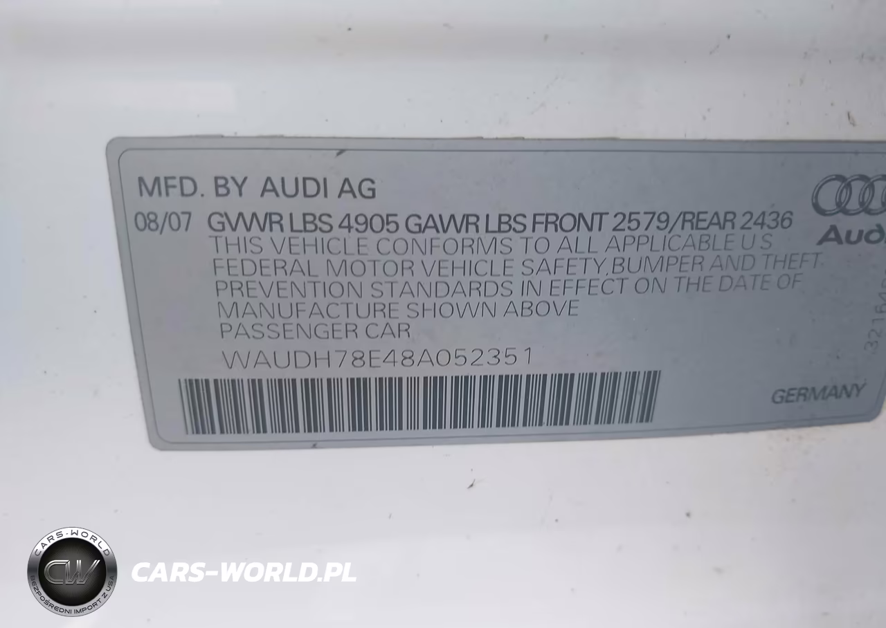 2008 Audi A4 3.2 VIN:WAUDH78E48A052351 - 9