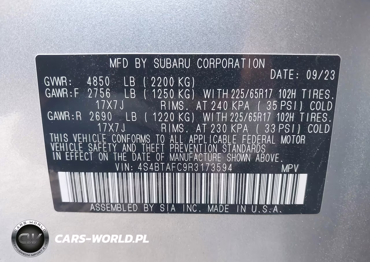2024 Subaru Outback Premium VIN:4S4BTAFC9R3173594 - 9