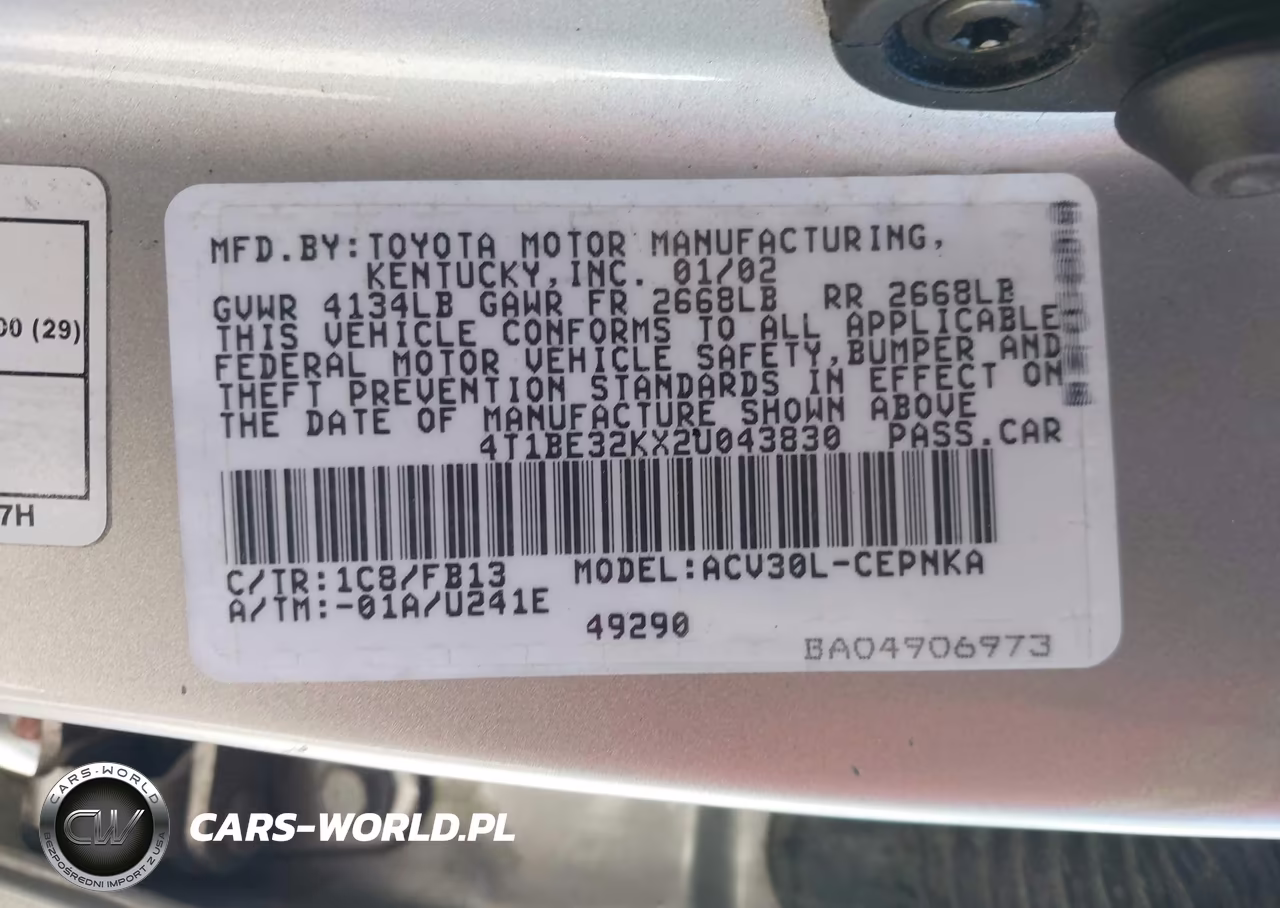 2002 Toyota Camry Le VIN:4T1BE32KX2U043830 - 9