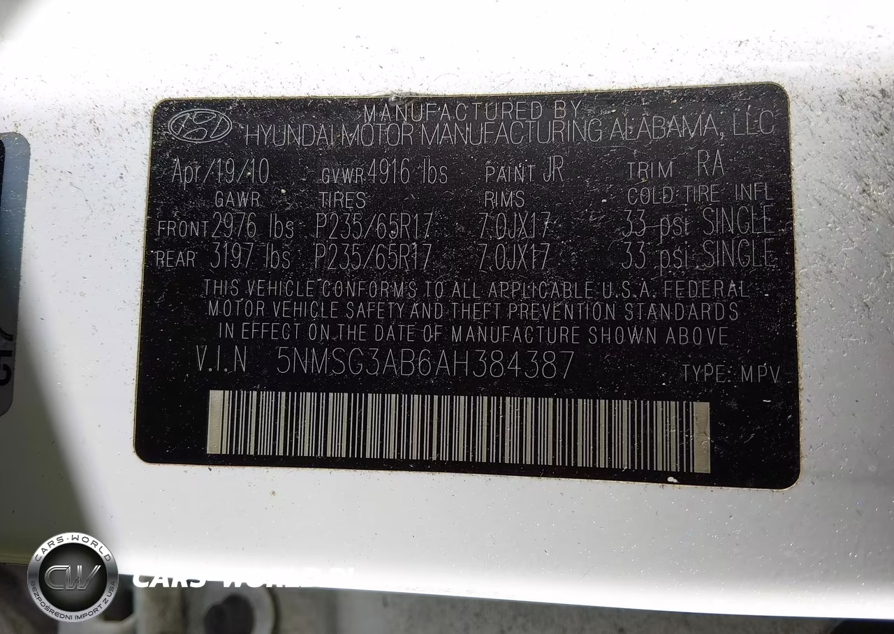 2010 Hyundai Santa Fe Gls VIN:5NMSG3AB6AH384387 - 9