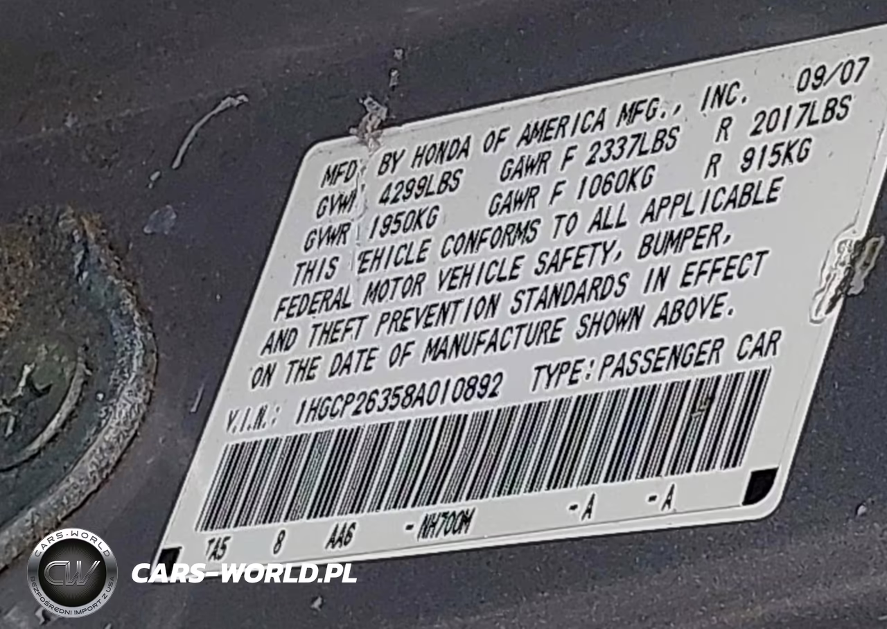 2008 Honda Accord 2.4 Lx VIN:1HGCP26358A010892 - 9