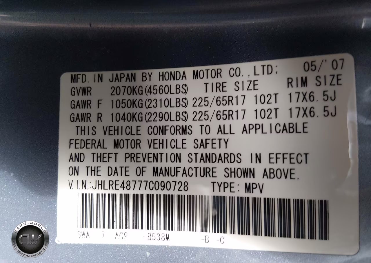 2007 Honda Cr-V Ex-L VIN:JHLRE48777C090728 - 9