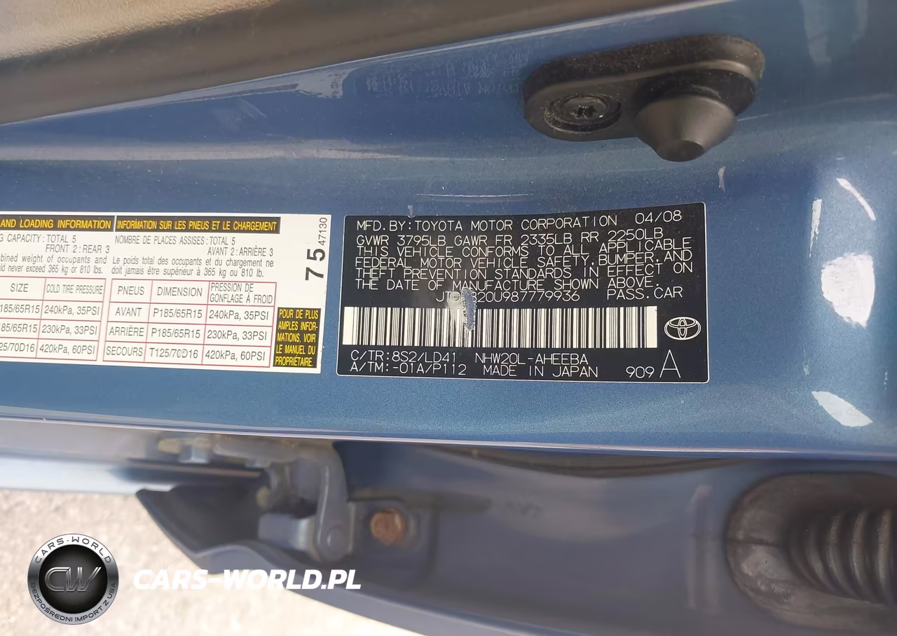 2008 Toyota Prius VIN:JTDKB20U987779936 - 9