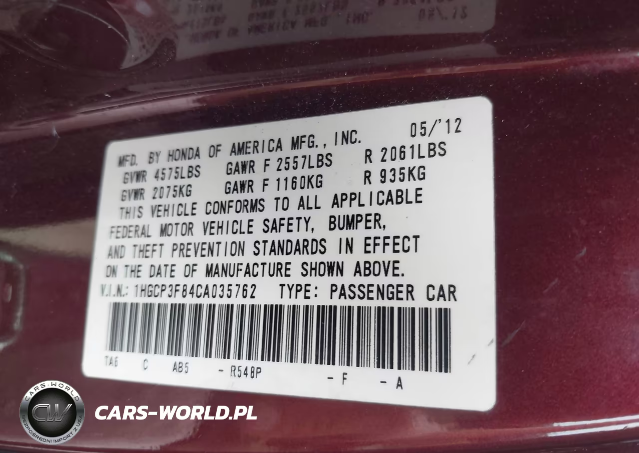 2012 Honda Accord 3.5 Ex-L VIN:1HGCP3F84CA035762 - 9