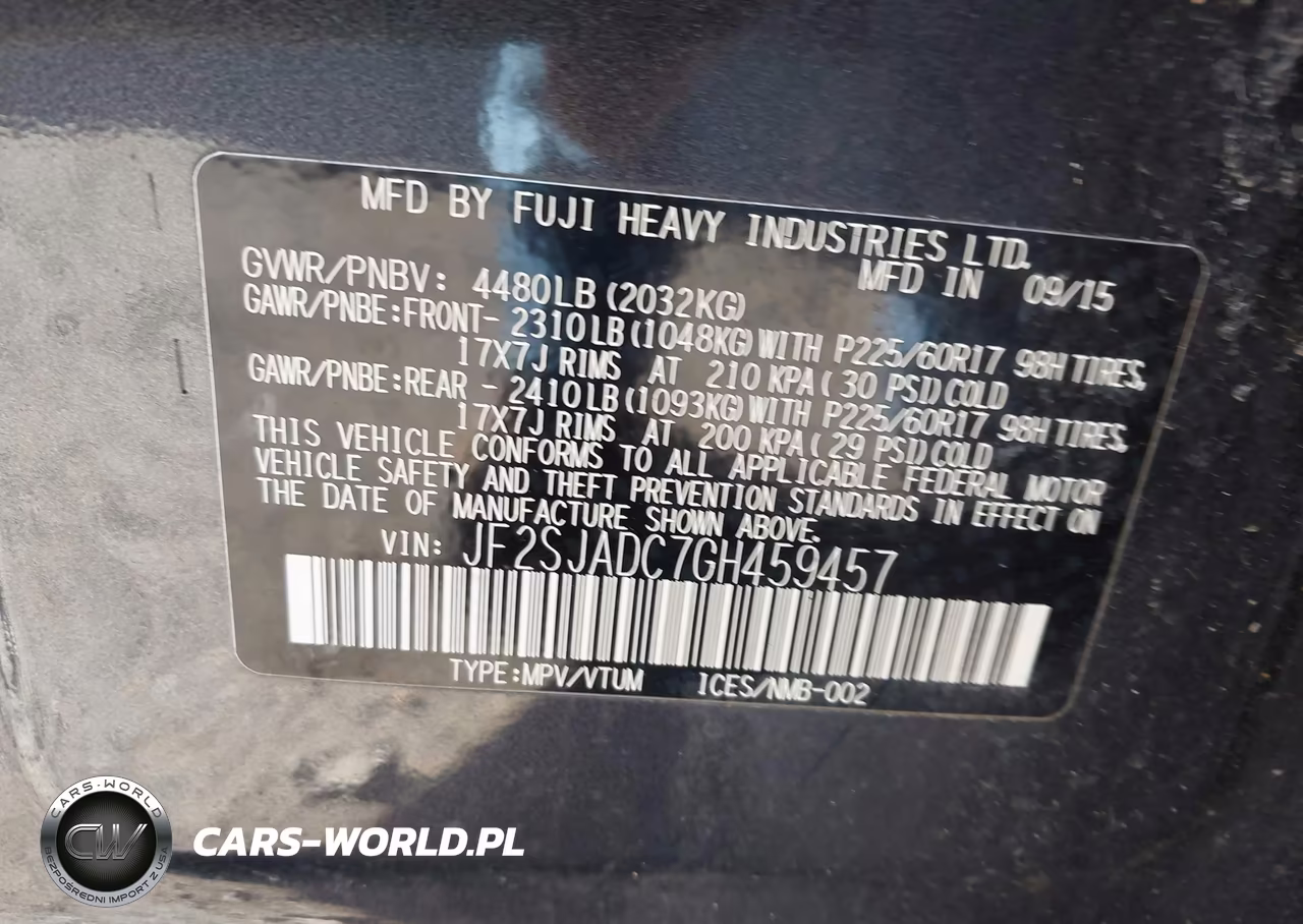 2016 Subaru Forester 2.5I Premium VIN:JF2SJADC7GH459457 - 9