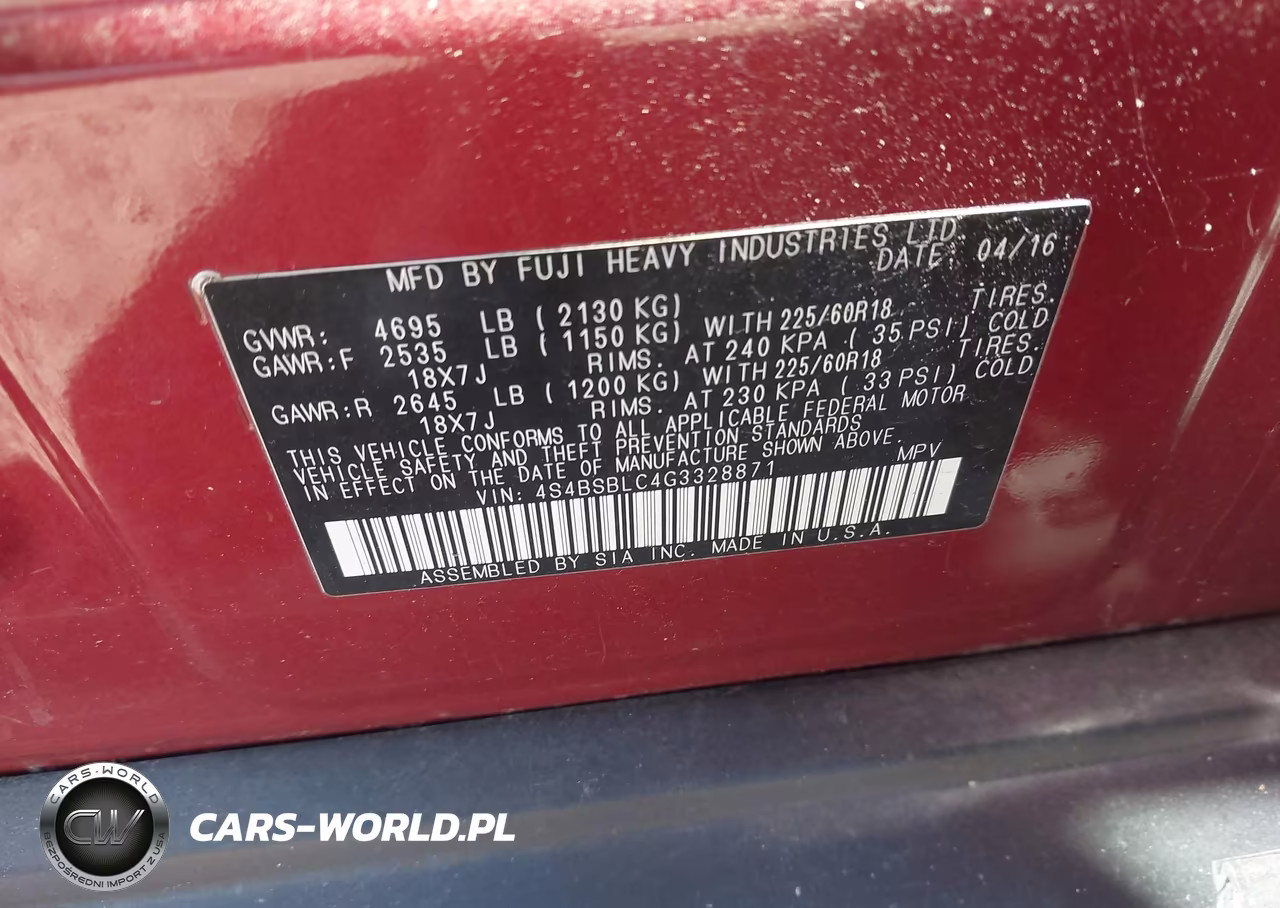 2016 Subaru Outback 2.5I Limited VIN:4S4BSBLC4G3328871 - 9