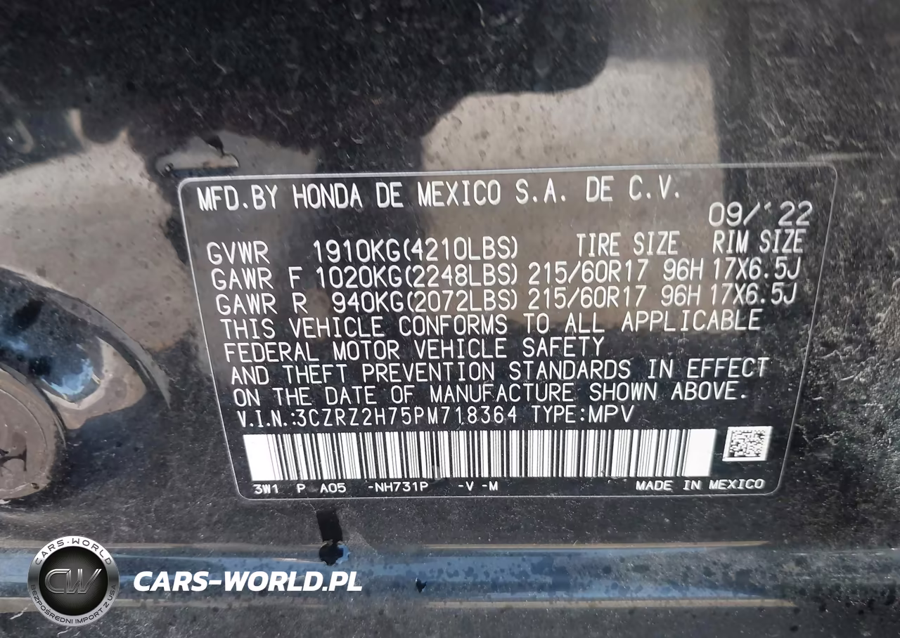 2023 Honda Hr-V Awd Ex-L VIN:3CZRZ2H75PM718364 - 9