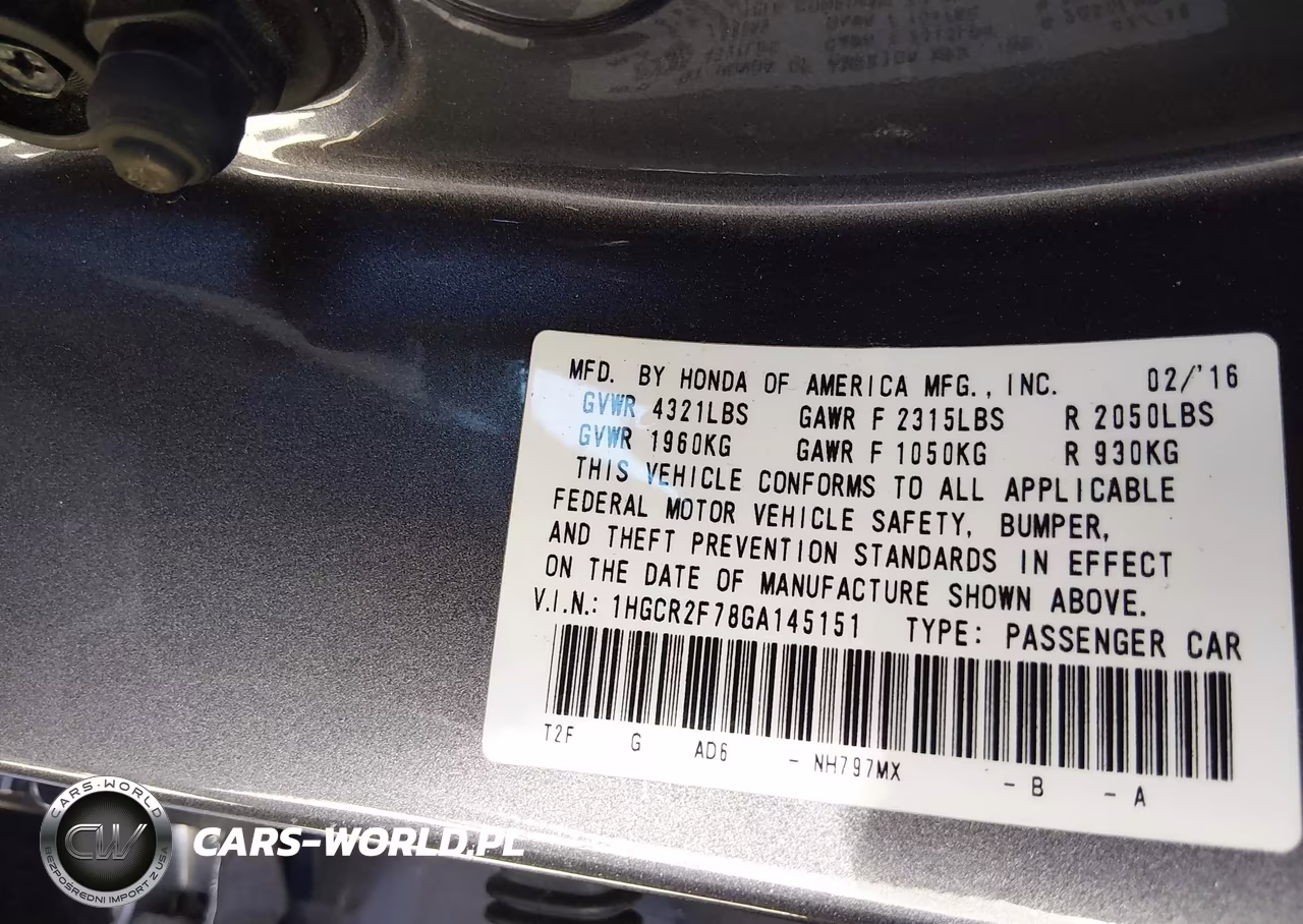 2016 Honda Accord Ex VIN:1HGCR2F78GA145151 - 9