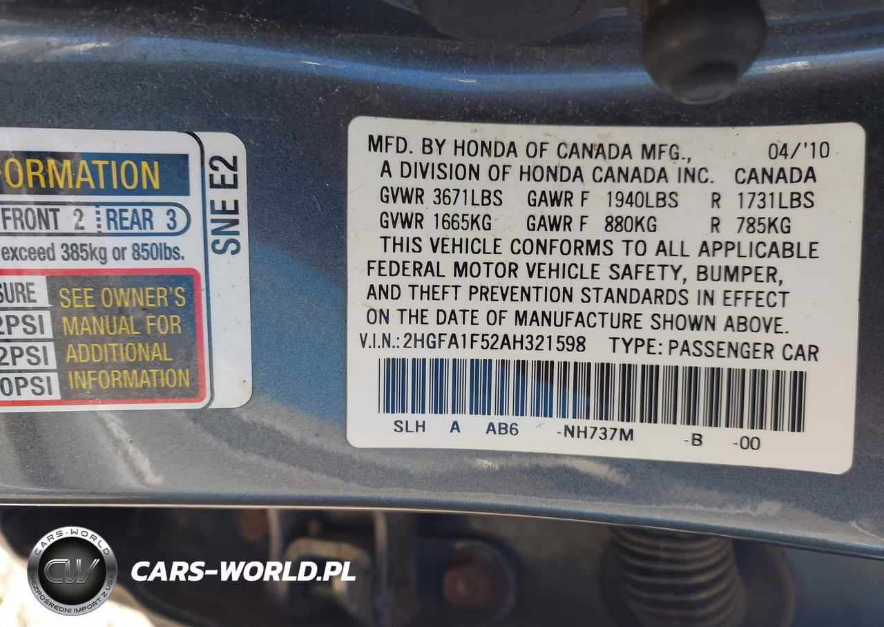 2010 Honda Civic Lx VIN:2HGFA1F52AH321598 - 9