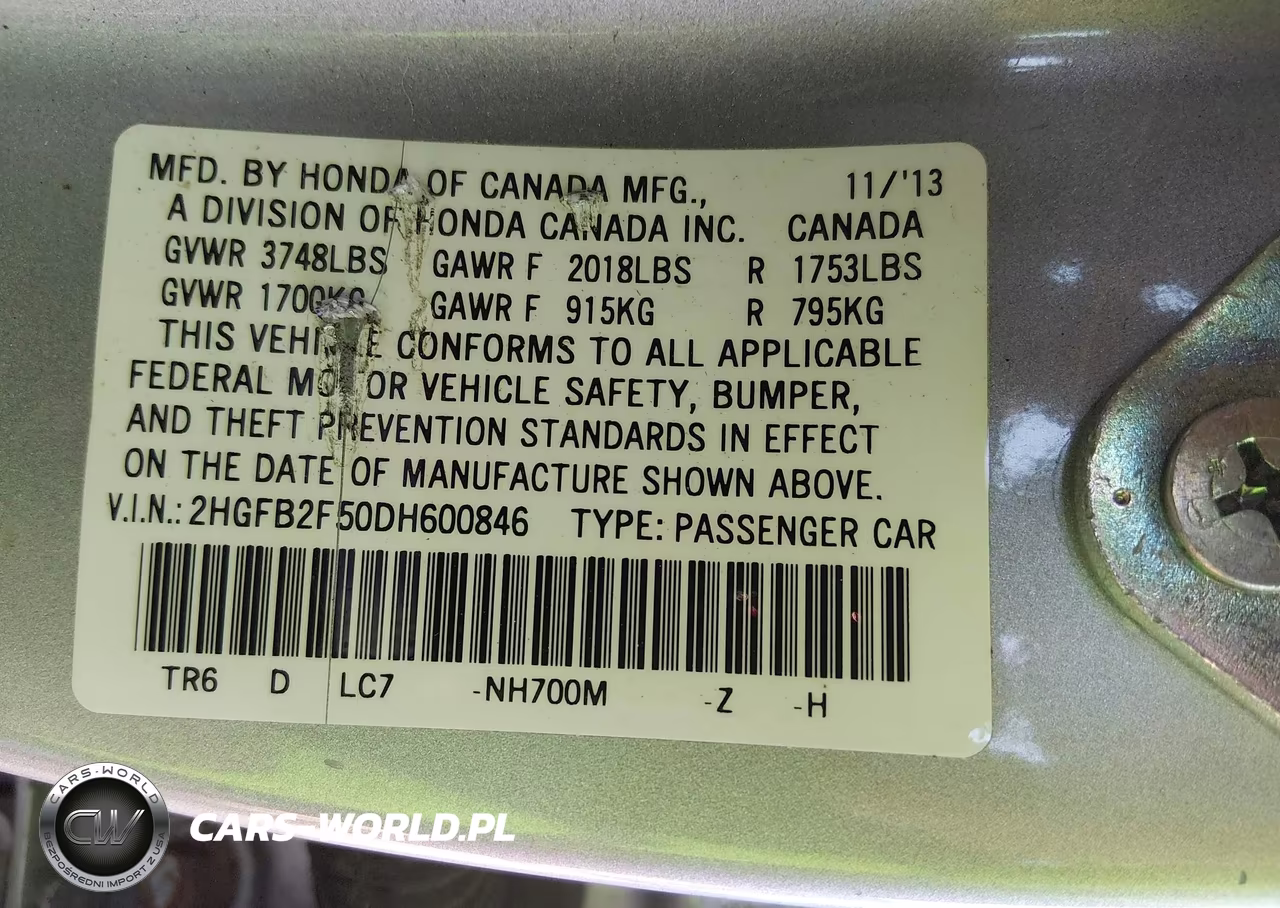 2013 Honda Civic Lx VIN:2HGFB2F50DH600846 - 9
