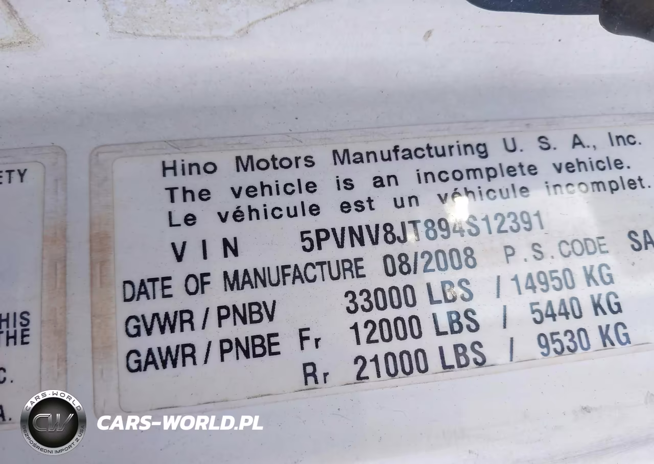 2009 Hino Hino 338 VIN:5PVNV8JT894S12391 - 8