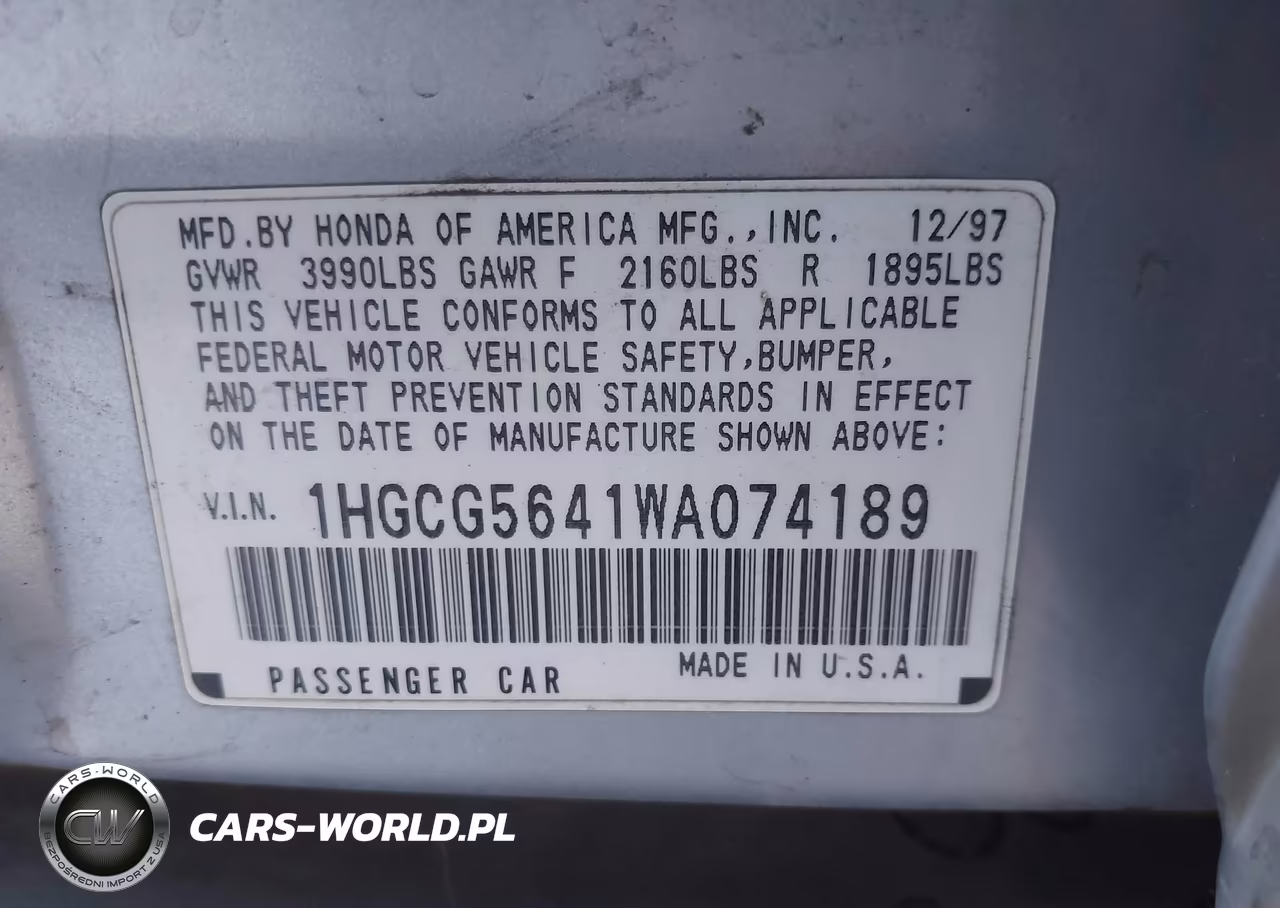 1998 Honda Accord Lx VIN:1HGCG5641WA074189 - 9