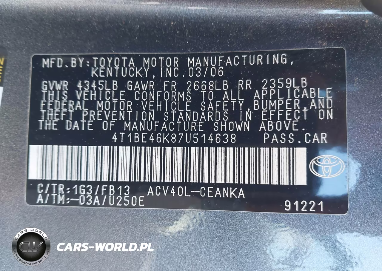 2007 Toyota Camry Le VIN:4T1BE46K87U514638 - 9