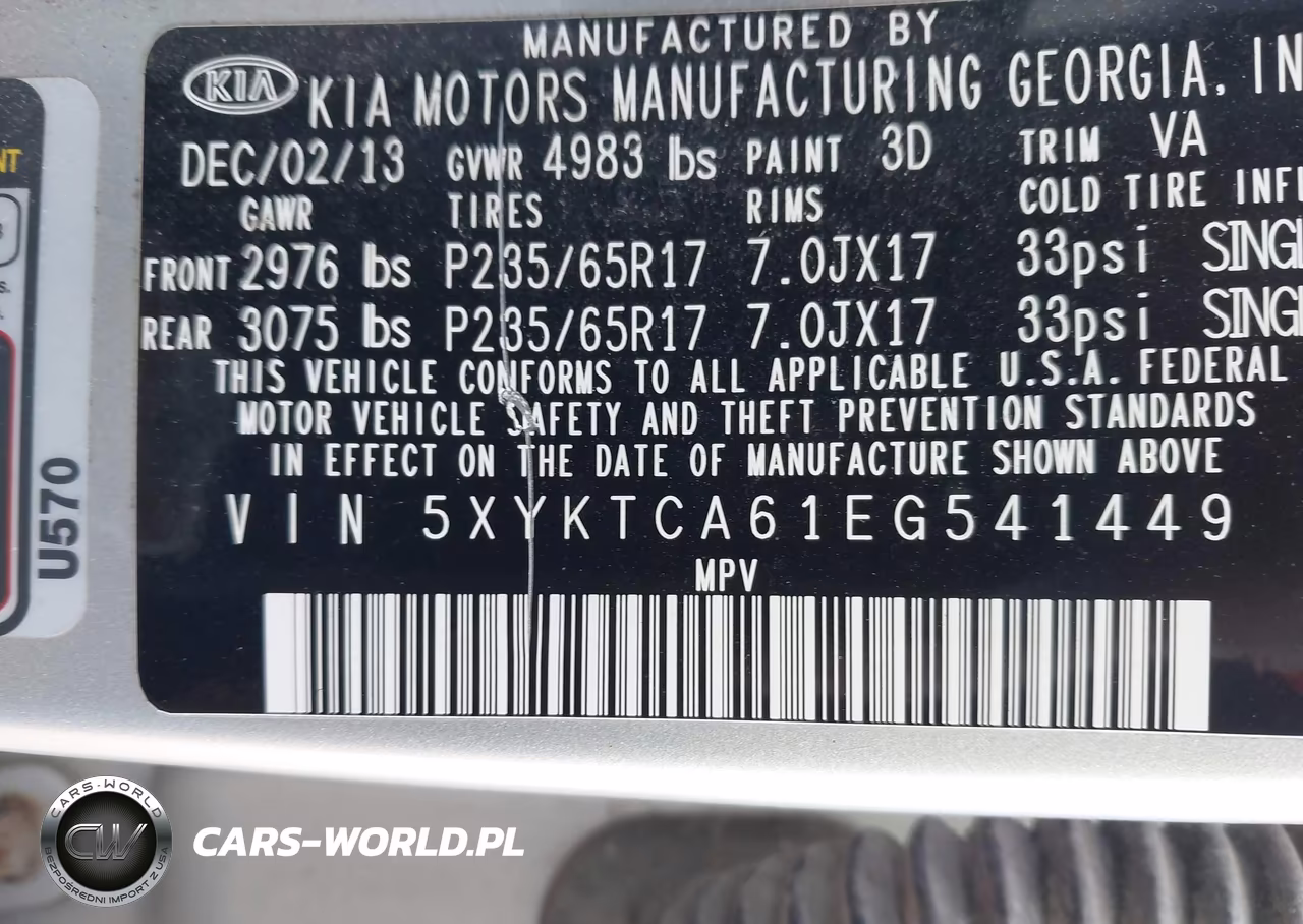 2014 Kia Sorento Lx VIN:5XYKTCA61EG541449 - 9