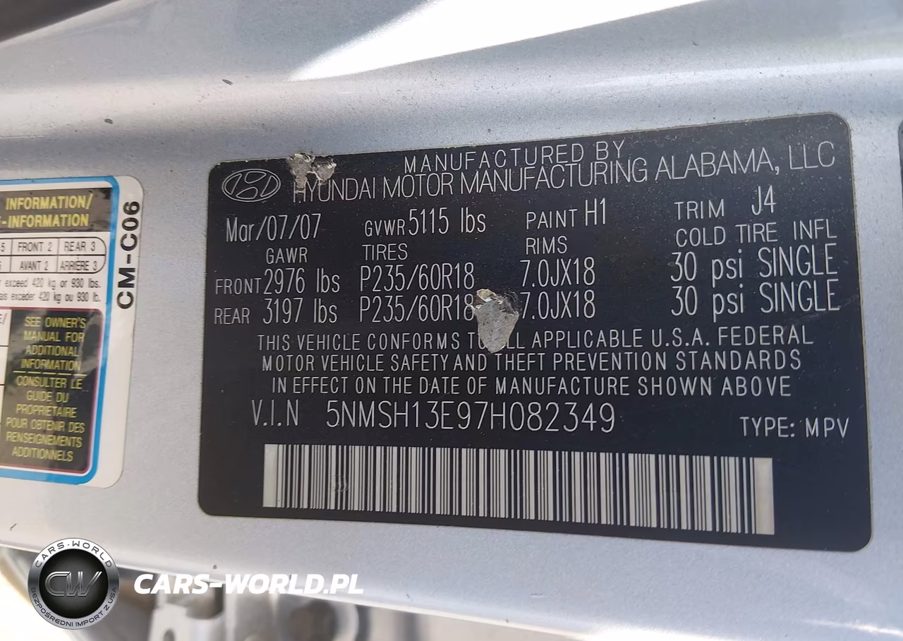 2007 Hyundai Santa Fe Limited-Se VIN:5NMSH13E97H082349 - 9