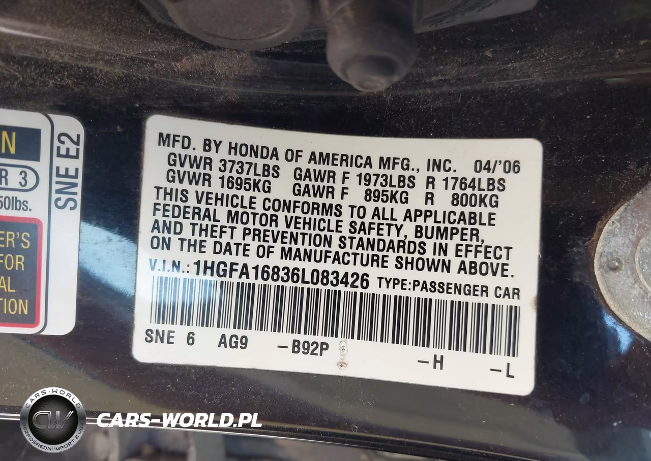 2006 Honda Civic Ex VIN:1HGFA16836L083426 - 9