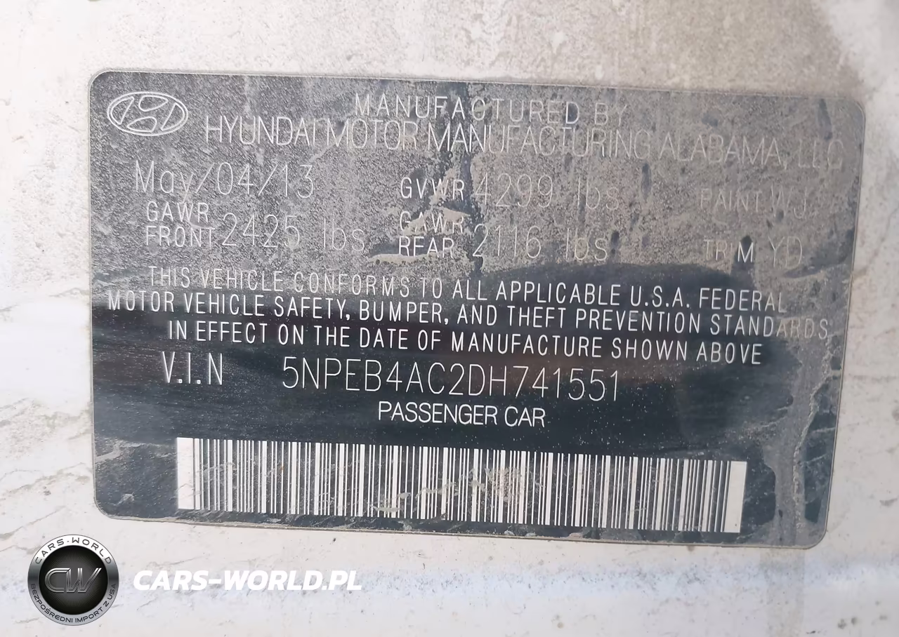 2013 Hyundai Sonata Gls VIN:5NPEB4AC2DH741551 - 9