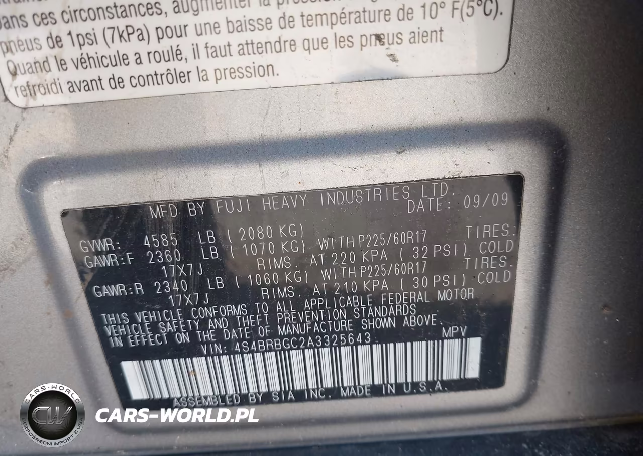 2010 Subaru Outback 2.5I Premium VIN:4S4BRBGC2A3325643 - 9