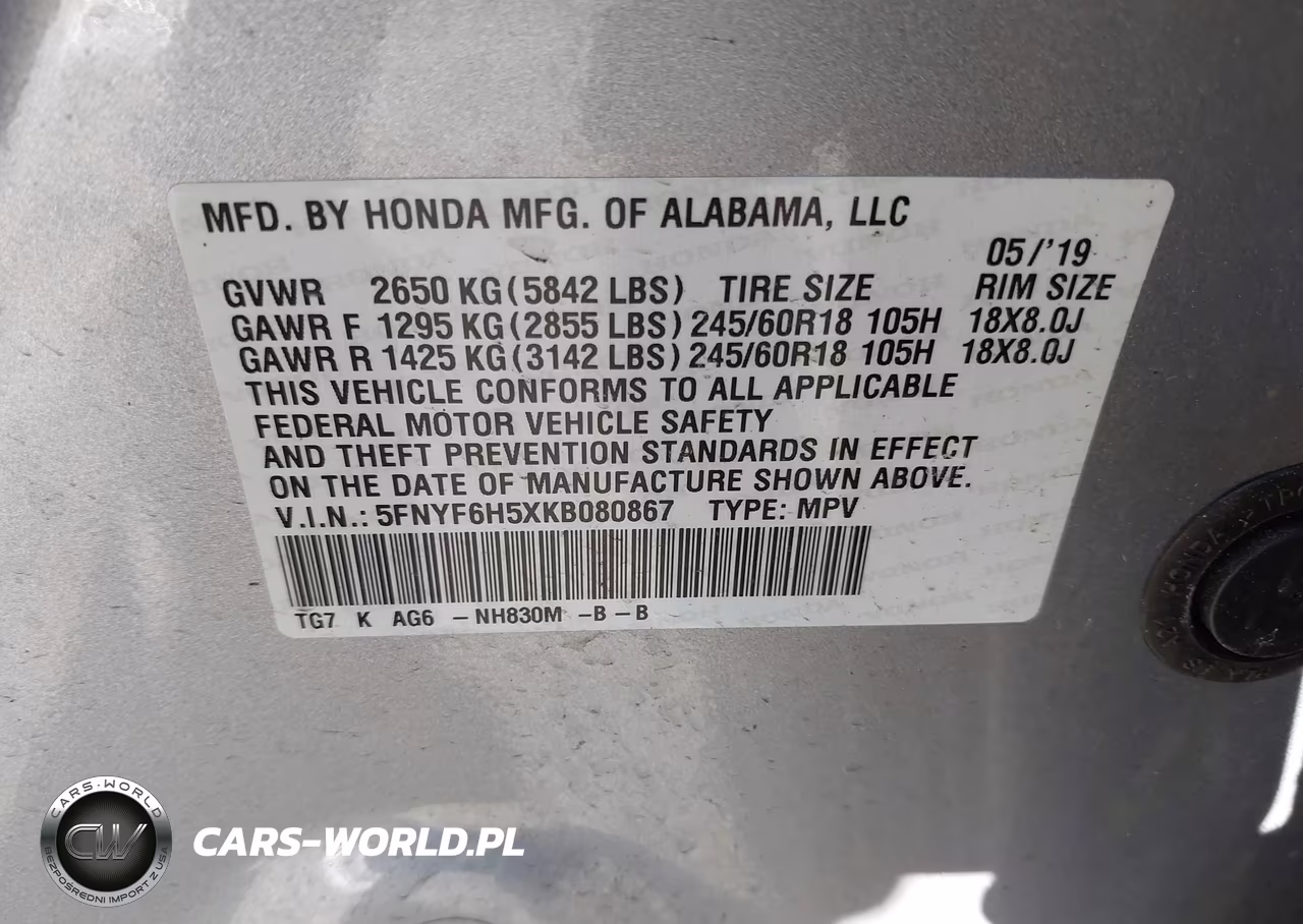 2019 Honda Pilot Ex-L VIN:5FNYF6H5XKB080867 - 9