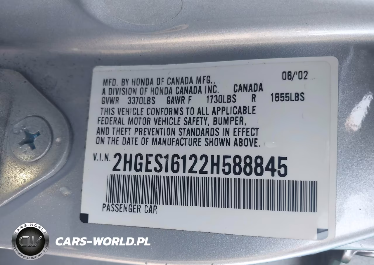 2002 Honda Civic Dx VIN:2HGES16122H588845 - 9