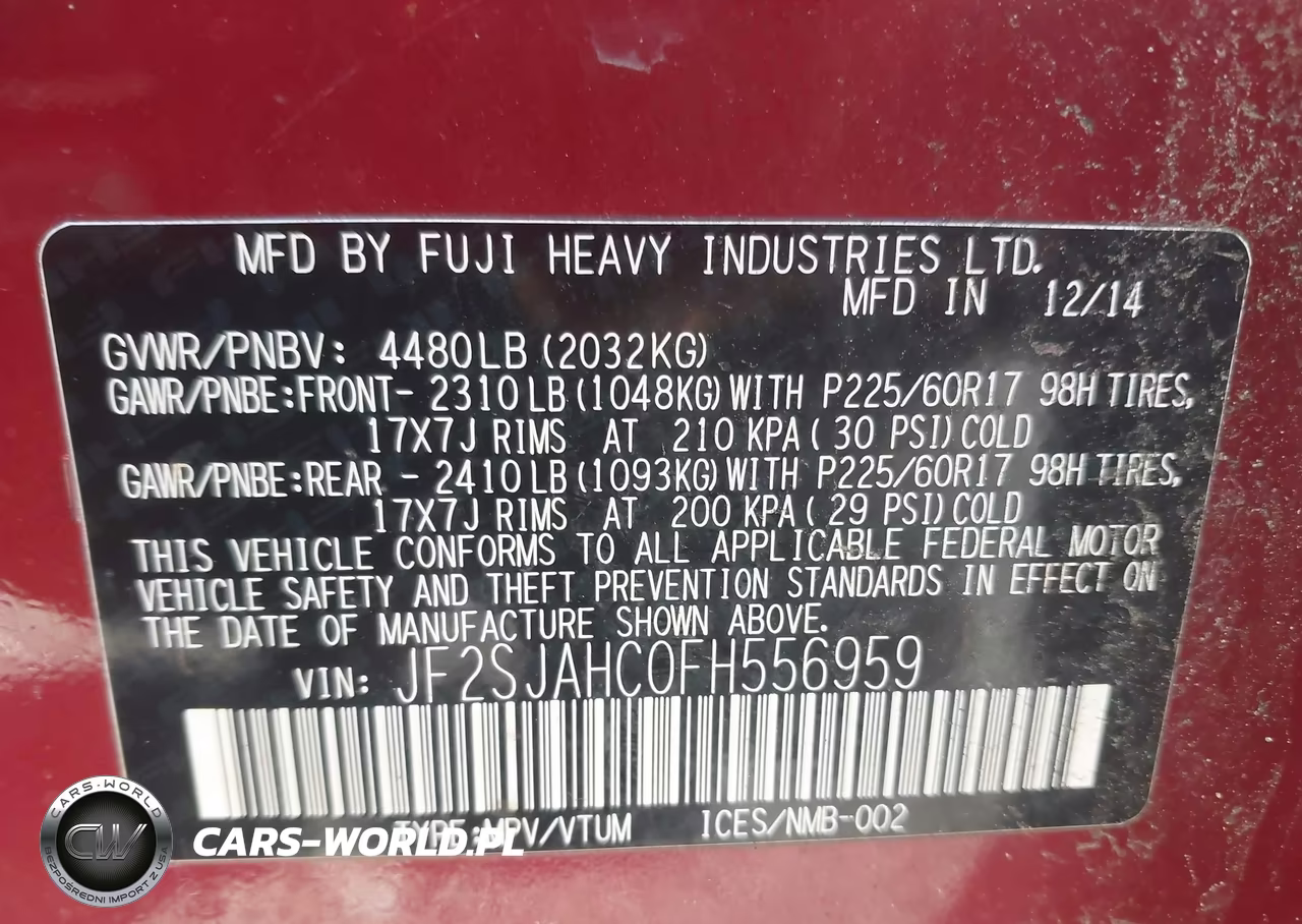 2015 Subaru Forester 2.5I Limited VIN:JF2SJAHC0FH556959 - 9