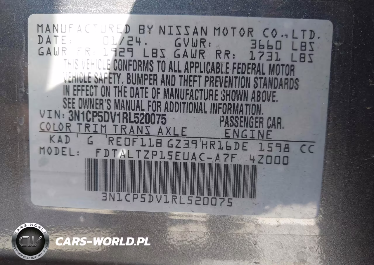 2024 Nissan Kicks Sr Xtronic Cvt VIN:3N1CP5DV1RL520075 - 9