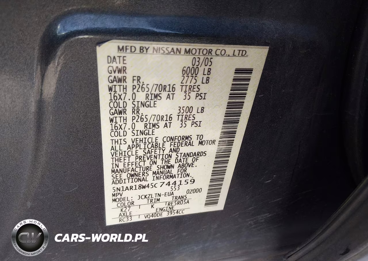 2005 Nissan Pathfinder Se VIN:5N1AR18W45C744159 - 9