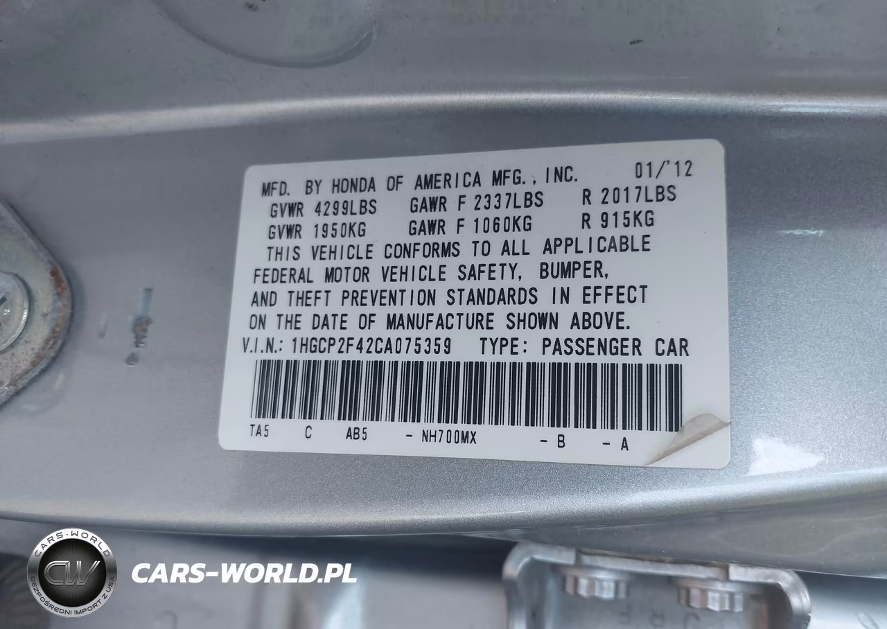 2012 Honda Accord 2.4 Lx-P VIN:1HGCP2F42CA075359 - 9