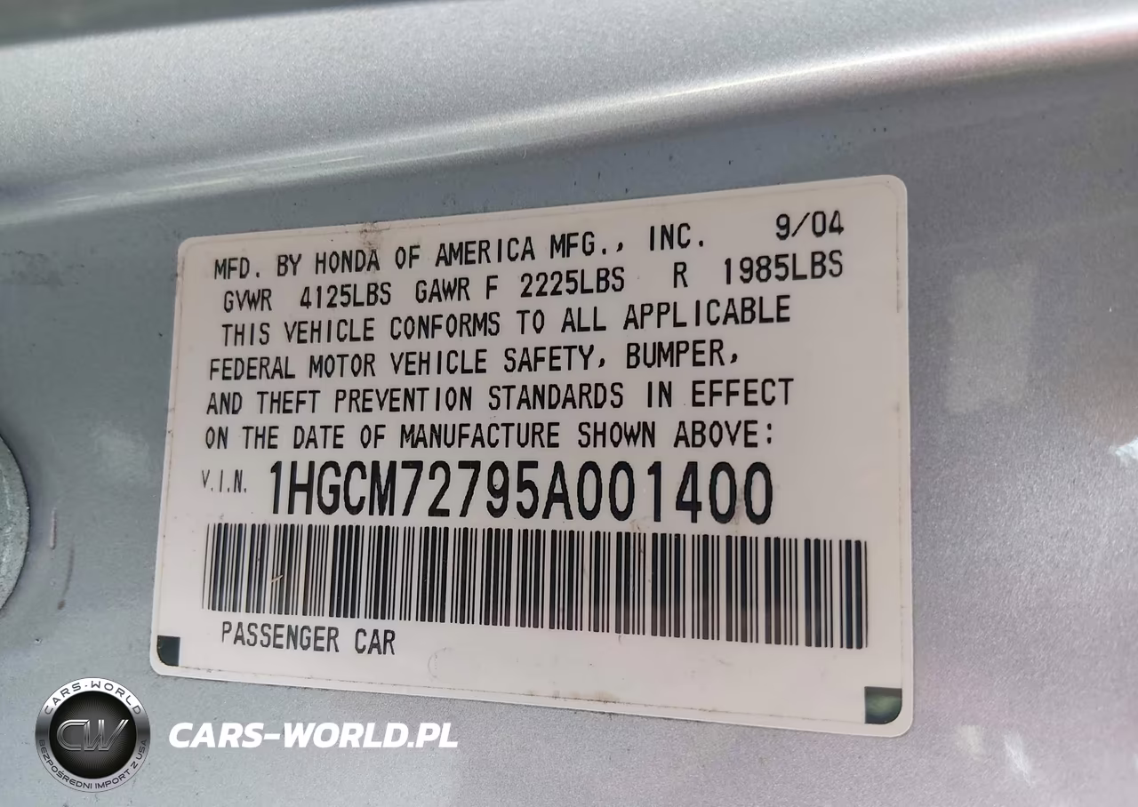 2005 Honda Accord 2.4 Ex VIN:1HGCM72795A001400 - 5