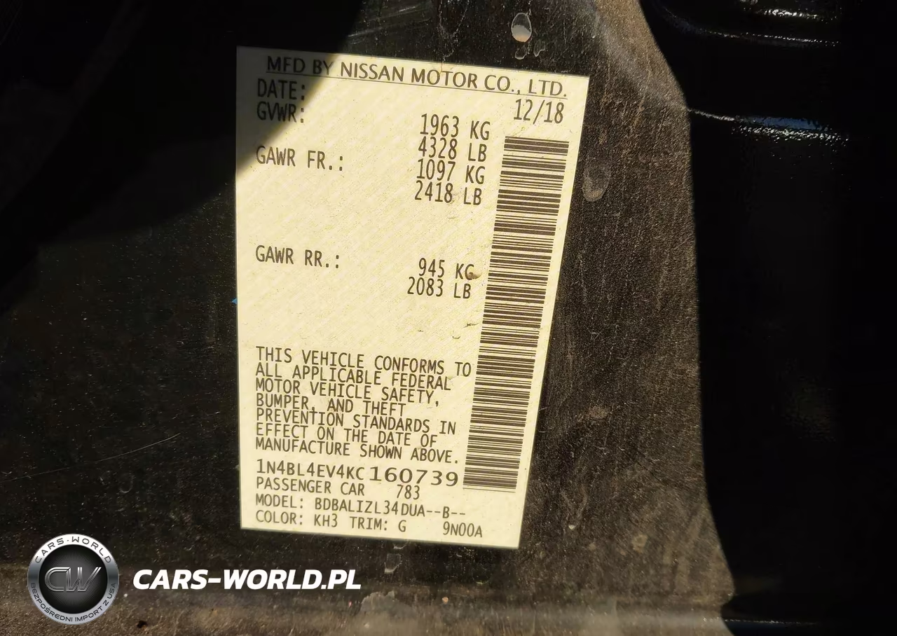 2019 Nissan Altima 2.5 Sl VIN:1N4BL4EV4KC160739 - 9