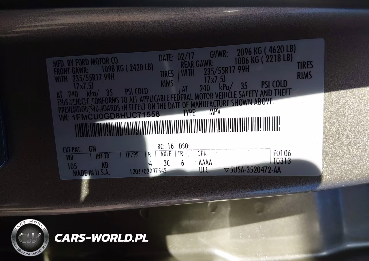 2017 Ford Escape Se VIN:1FMCU0GD8HUC71558 - 9