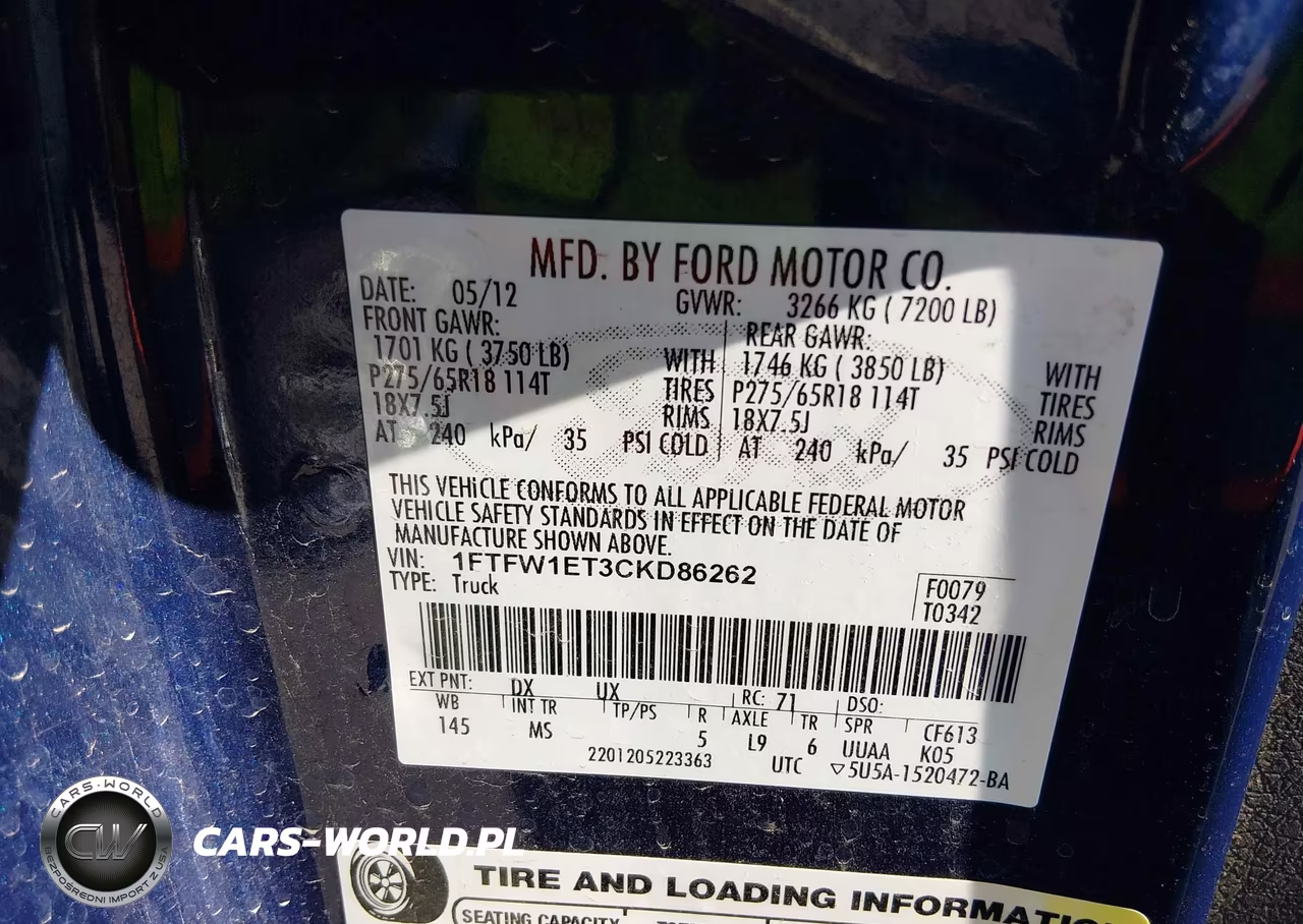 2012 Ford F-150 Xlt VIN:1FTFW1ET3CKD86262 - 9