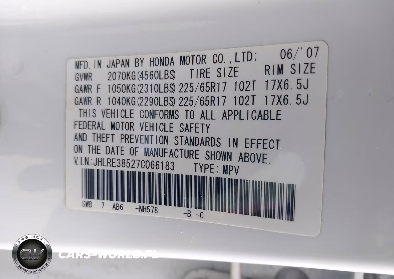 2007 Honda Cr-V Ex VIN:JHLRE38527C066183 - 9