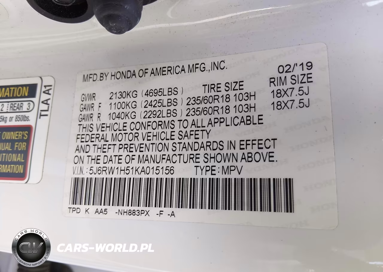 2019 Honda Cr-V Ex VIN:5J6RW1H51KA015156 - 9