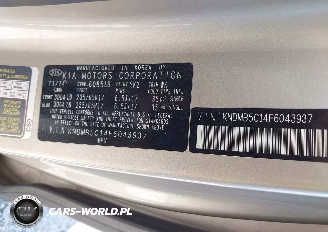 2015 Kia Sedona Lx VIN:KNDMB5C14F6043937 - 9
