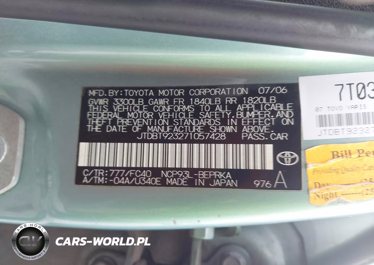 2007 Toyota Yaris VIN:JTDBT923271057428 - 9