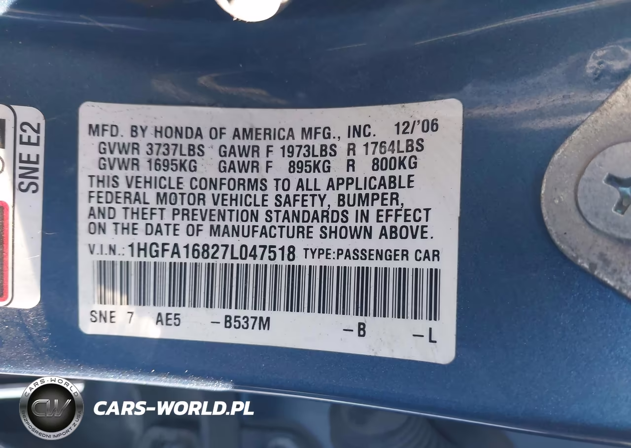2007 Honda Civic Ex VIN:1HGFA16827L047518 - 9