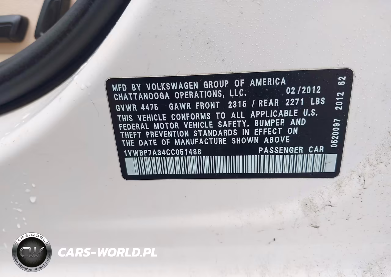 2012 Volkswagen Passat 2.5L Se VIN:1VWBP7A34CC051488 - 9