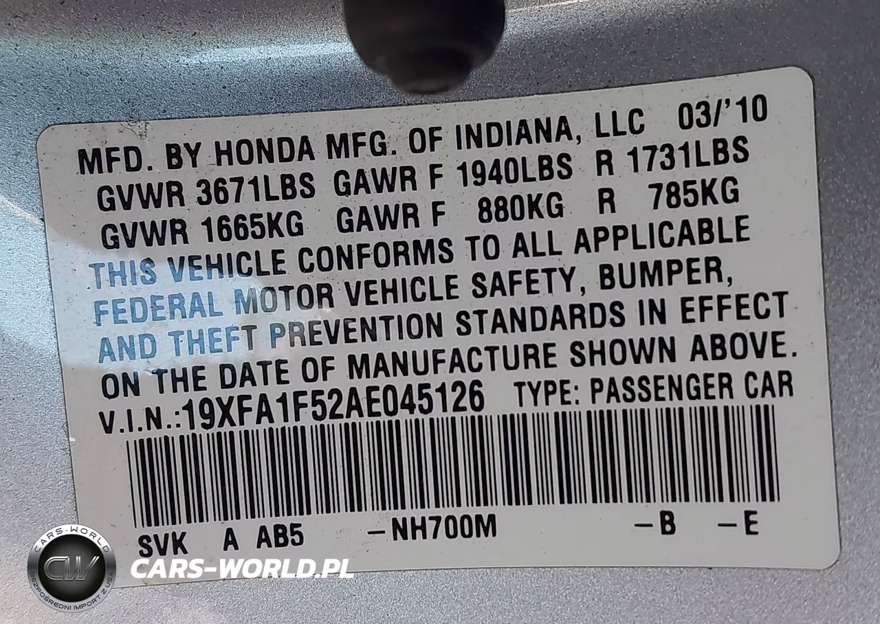 2010 Honda Civic Lx VIN:19XFA1F52AE045126 - 9