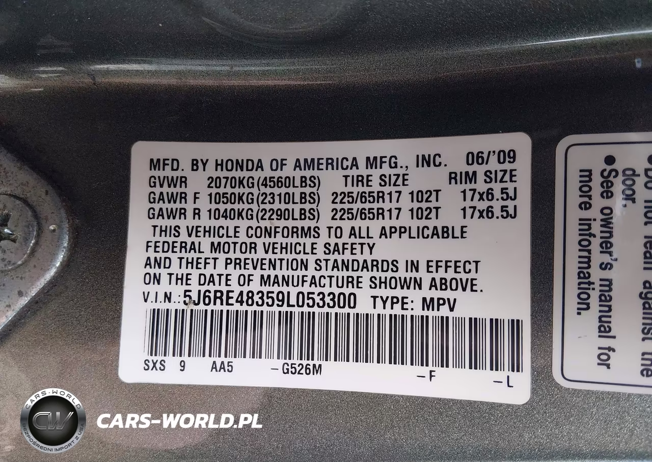 2009 Honda Cr-V Lx VIN:5J6RE48359L053300 - 9