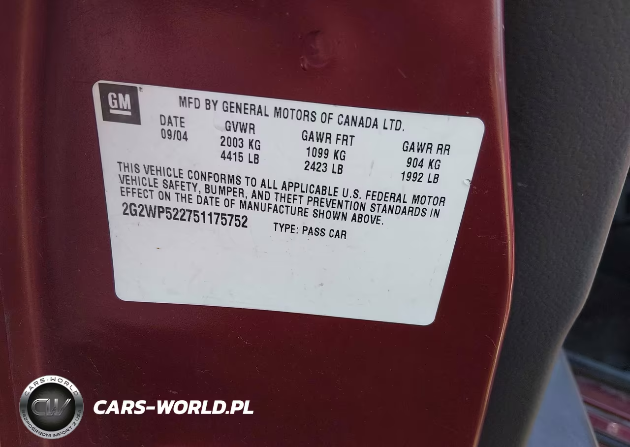 2005 Pontiac Grand Prix VIN:2G2WP522751175752 - 9