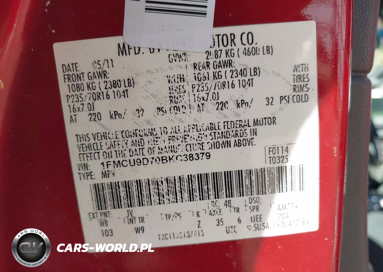 2011 Ford Escape Xlt VIN:1FMCU9D70BKC38379 - 9
