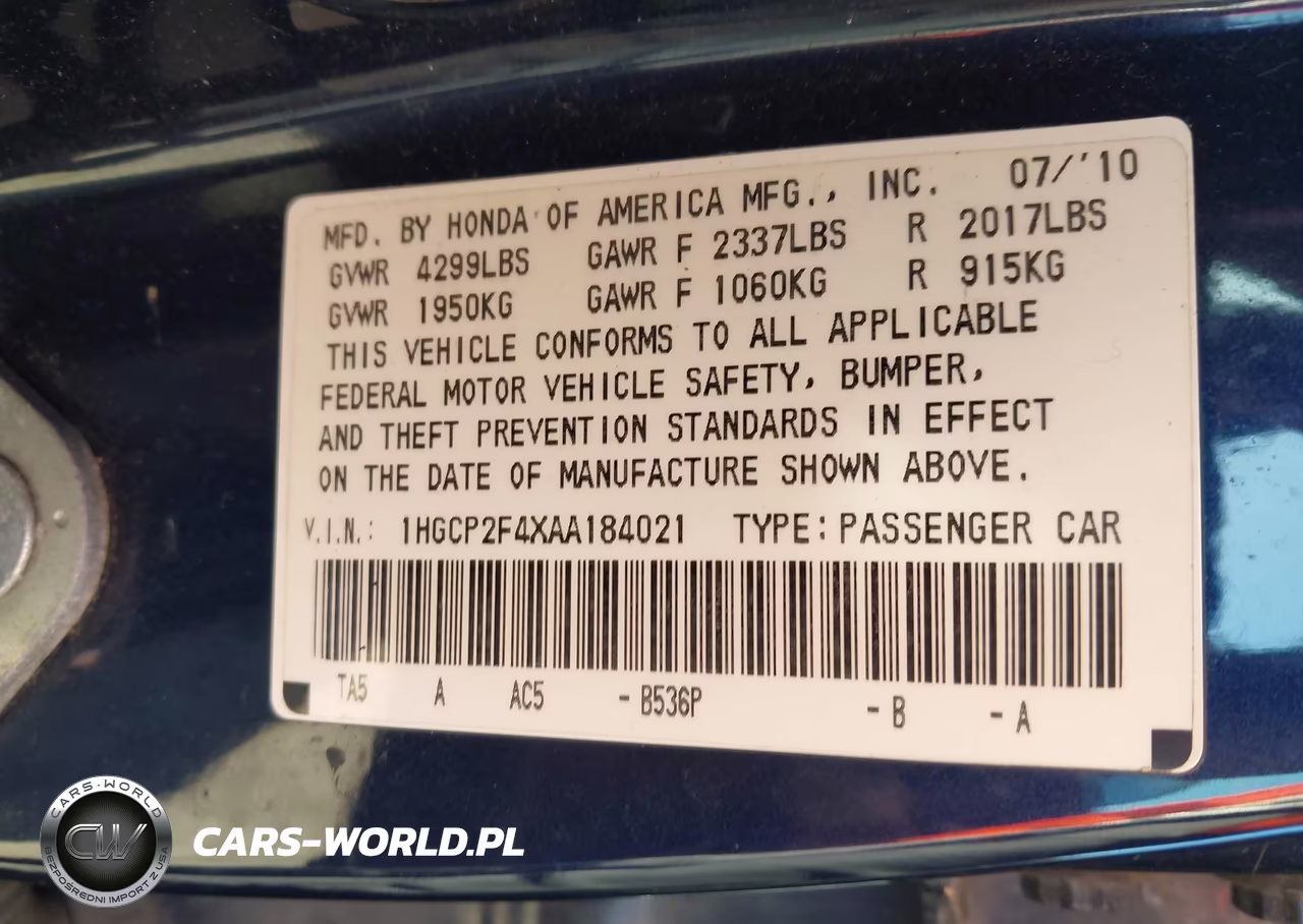2010 Honda Accord 2.4 Lx-P VIN:1HGCP2F4XAA184021 - 9